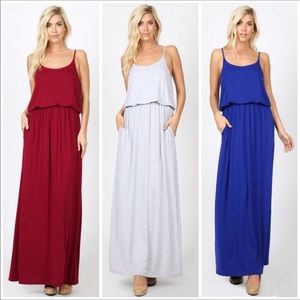 3-Pack Royal Blue Elastic Waist Maxi Dress
